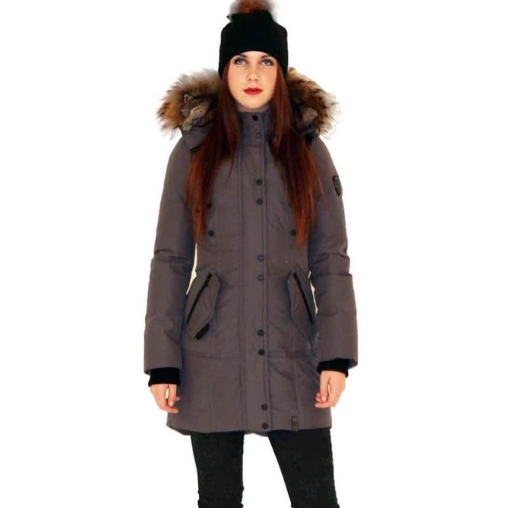 Rudsak Auralie Real Fur/Leather Trim, M, insulated warm Down Long Winter Jacket